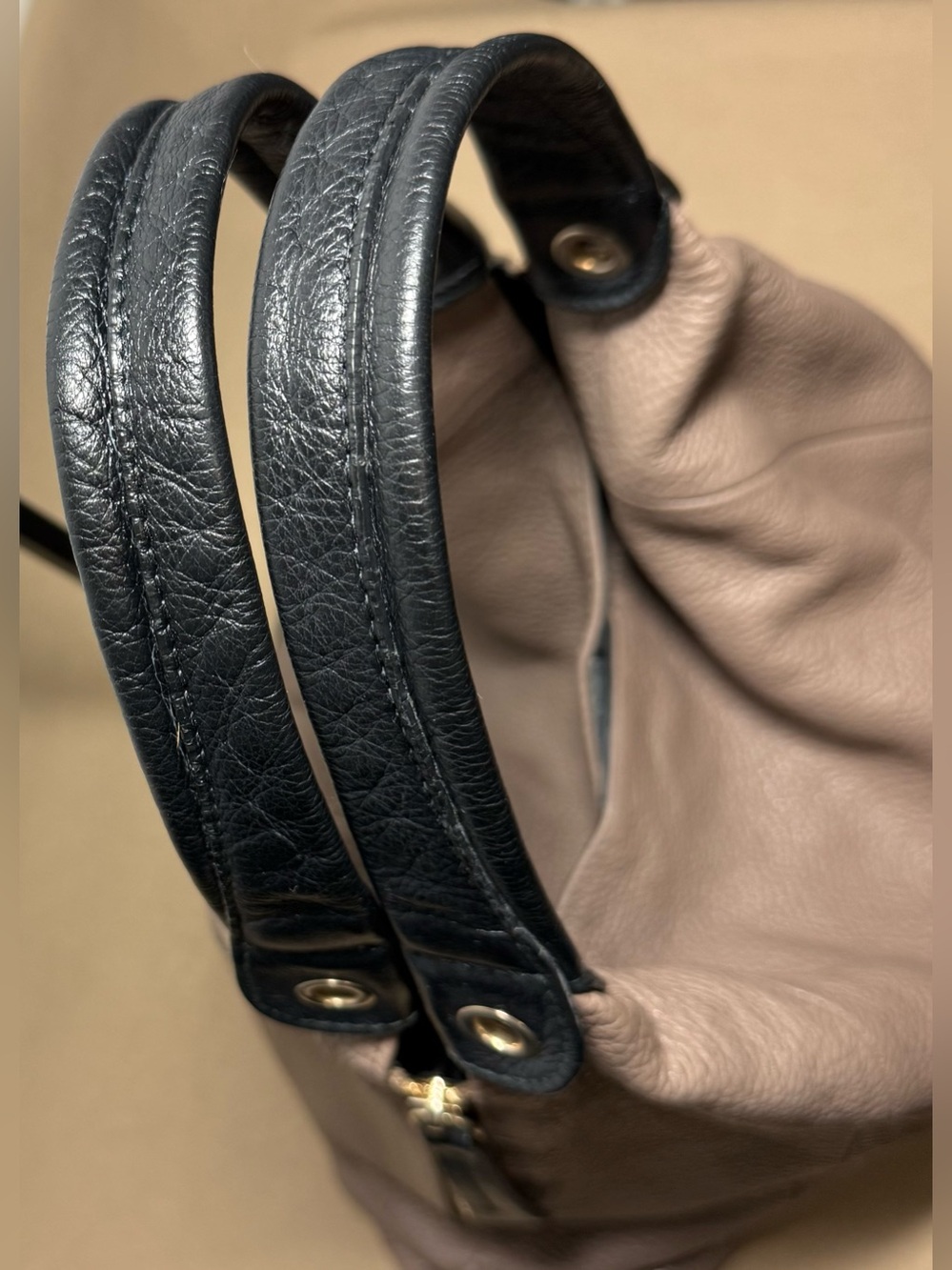 Furla Taupe Grey Pebbled Leather Hobo Shoulder Bag | Side Zip Expansion Panels - Picture 10 of 14